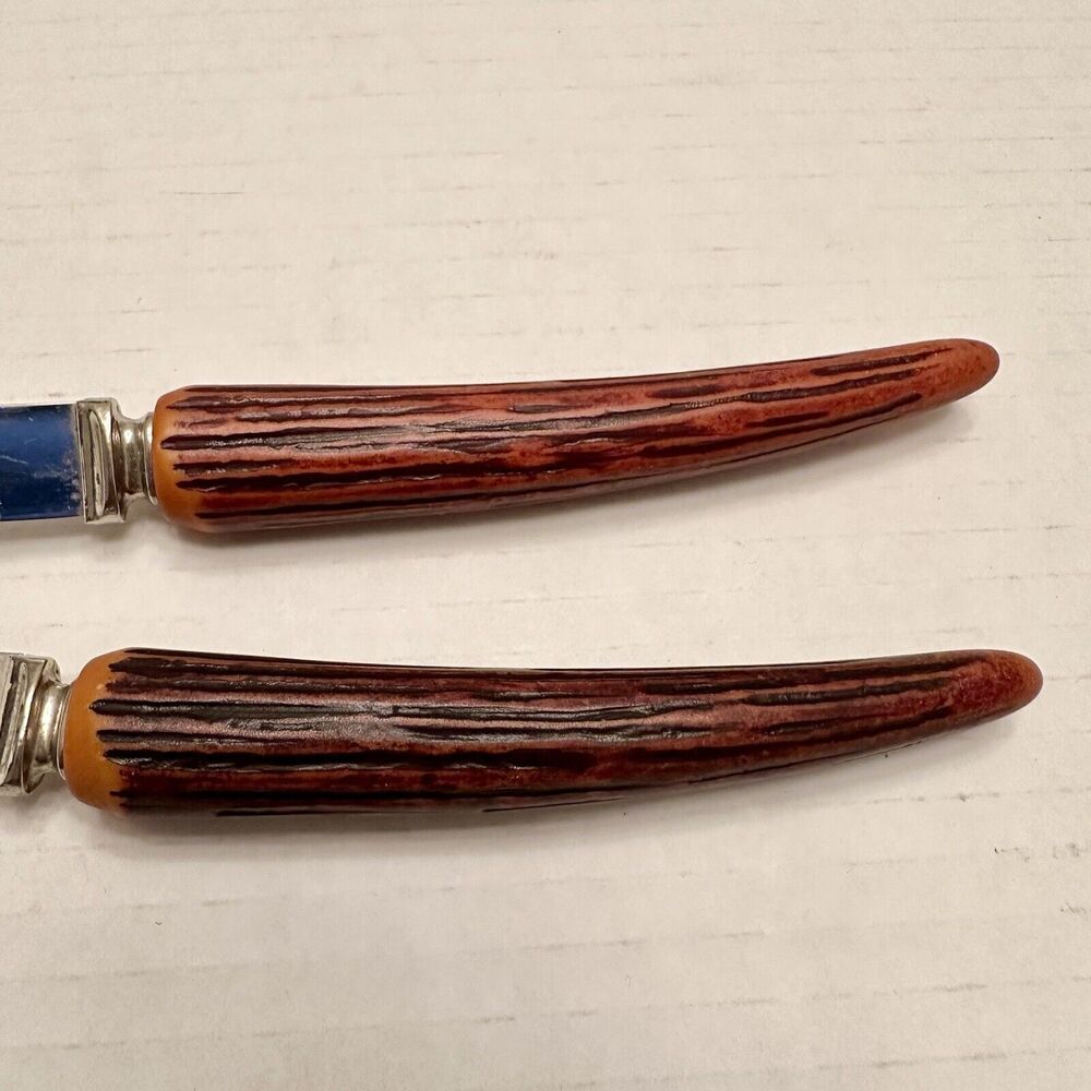 2 Vtg Steak Knives Faux Stag Antler Horn Handle Lifetime Cutlery Stainless Steel - Picture 4 of 7